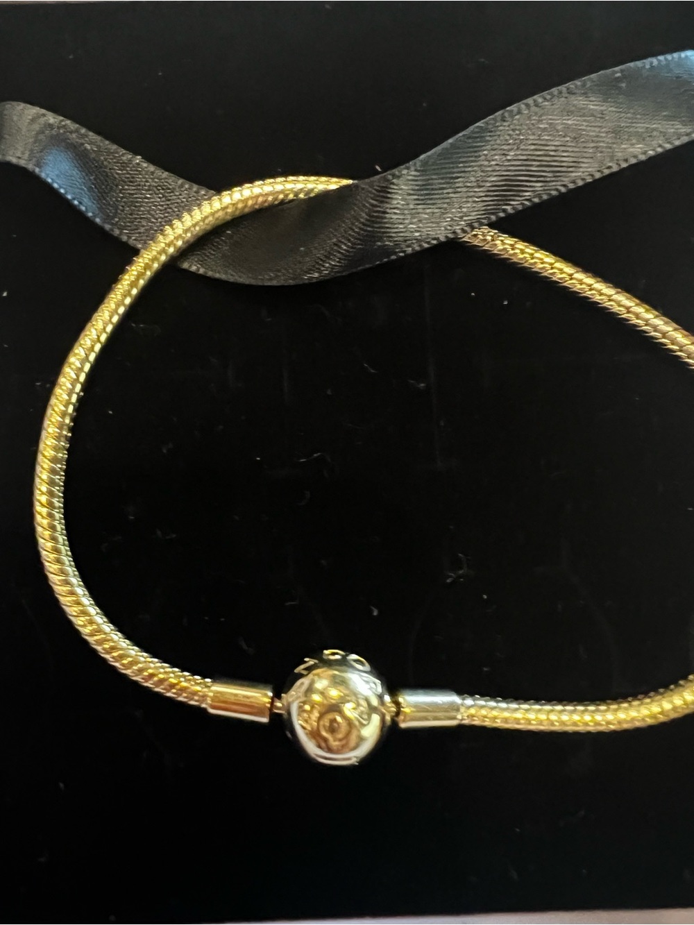 Pandora Two-Tone Gold and Silver Snake Chain Bracelet with Floral Accent